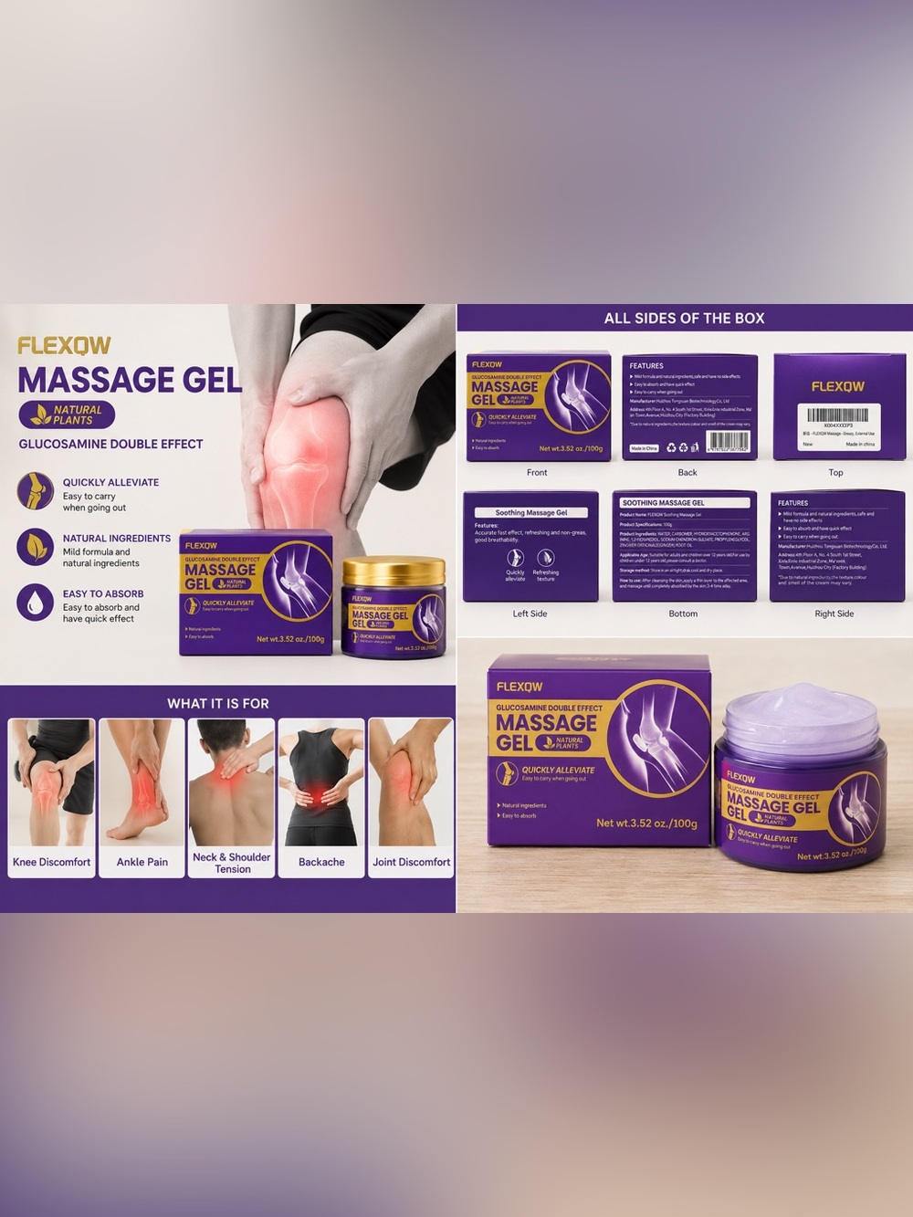 FLEXQW Glucosamine Soothing Massage Gel Joint & Muscle Care 3.52 oz 100g